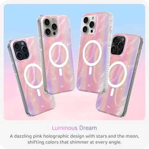 LONLI Hue - iPhone 15 Pro Max uchun g'ilof [Magsafe bilan mos] - Tushdagi tun telefon g'ilofi - [360° zarbani yutuvchi bamper] - Qizlar va ayollar uchun yoqimli, noyob va estetik telefon qopqog'i - 2