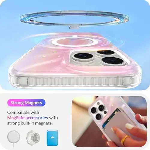 LONLI Hue - iPhone 15 Pro Max uchun g'ilof [Magsafe bilan mos] - Tushdagi tun telefon g'ilofi - [360° zarbani yutuvchi bamper] - Qizlar va ayollar uchun yoqimli, noyob va estetik telefon qopqog'i - 3