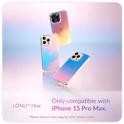 LONLI Hue - iPhone 15 Pro Max uchun g'ilof - Rainbow Iridescent telefon g'ilofi [4 havo yostig'i burchagi bilan] - Ayollar va qizlar uchun yoqimli, noyob va estetik zarbaga chidamli qopqoq (2023) - 2
