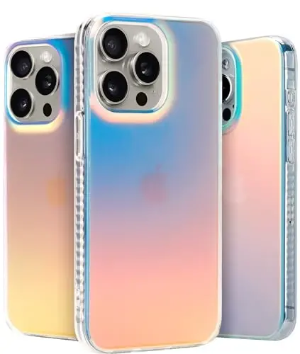 LONLI Hue - iPhone 15 Pro Max uchun g'ilof - Rainbow Iridescent telefon g'ilofi [4 havo yostig'i burchagi bilan] - Ayollar va qizlar uchun yoqimli, noyob va estetik zarbaga chidamli qopqoq (2023) 