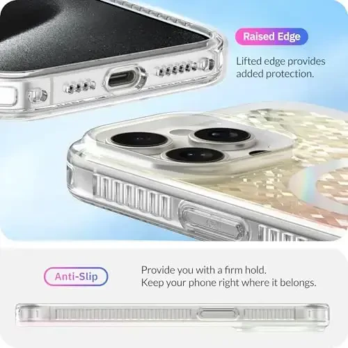 LONLI Hue - iPhone 15 Pro Max uchun prizmatik kamalak olmosli qirrali yaltiroq magnitli telefon g'ilofi - [Magsafe bilan mos] - [Yorqin nashr, hashamatli yaltiroq himoya] - iPhone 15 Pro Max uchun - 5