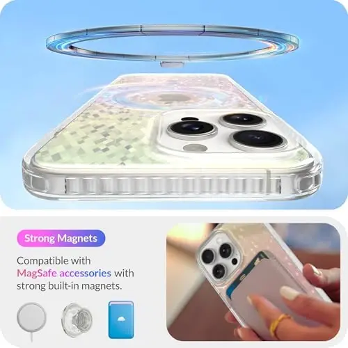 LONLI Hue - iPhone 15 Pro Max uchun prizmatik kamalak olmosli qirrali yaltiroq magnitli telefon g'ilofi - [Magsafe bilan mos] - [Yorqin nashr, hashamatli yaltiroq himoya] - iPhone 15 Pro Max uchun - 3