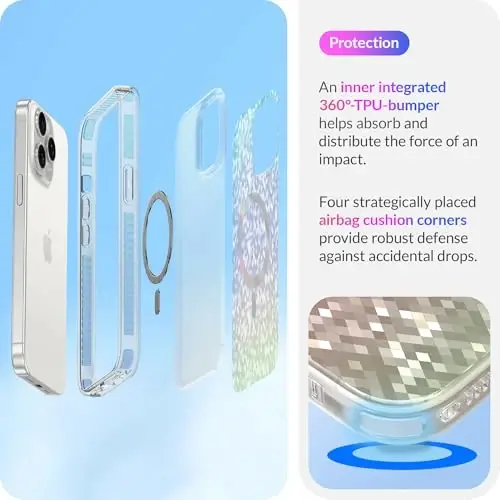 LONLI Hue - iPhone 15 Pro Max uchun prizmatik kamalak olmosli qirrali yaltiroq magnitli telefon g'ilofi - [Magsafe bilan mos] - [Yorqin nashr, hashamatli yaltiroq himoya] - iPhone 15 Pro Max uchun - 4
