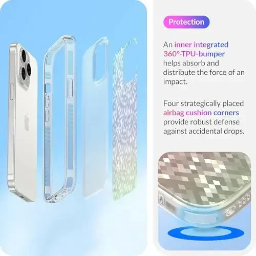 LONLI Hue - iPhone 15 Pro Max uchun prizmatik kamalak olmosli qirrali yorqin telefon g‘ilofi - [Yaltiroq nashr, hashamatli yorqin himoya] - [360° zarbani yutuvchi bamper] - iPhone 15 Pro Max uchun - 4