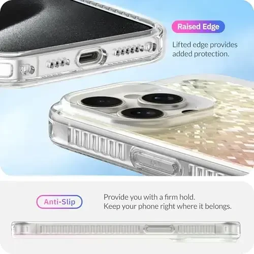 LONLI Hue - iPhone 15 Pro Max uchun prizmatik kamalak olmosli qirrali yorqin telefon g‘ilofi - [Yaltiroq nashr, hashamatli yorqin himoya] - [360° zarbani yutuvchi bamper] - iPhone 15 Pro Max uchun - 5