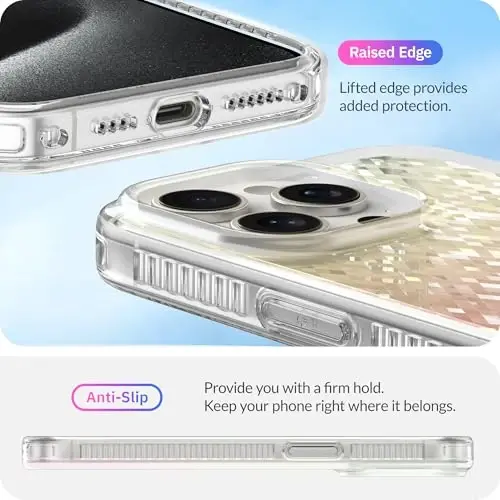 LONLI Hue - iPhone 15 Pro Max uchun prizmatik kamalak olmosli qirrali yorqin telefon g‘ilofi - [Yaltiroq nashr, hashamatli yorqin himoya] - [360° zarbani yutuvchi bamper] - iPhone 15 Pro Max uchun - 5