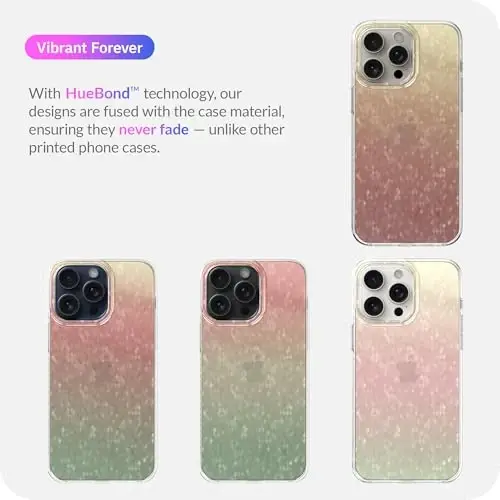 LONLI Hue - iPhone 15 Pro Max uchun prizmatik kamalak olmosli qirrali yorqin telefon g‘ilofi - [Yaltiroq nashr, hashamatli yorqin himoya] - [360° zarbani yutuvchi bamper] - iPhone 15 Pro Max uchun - 7