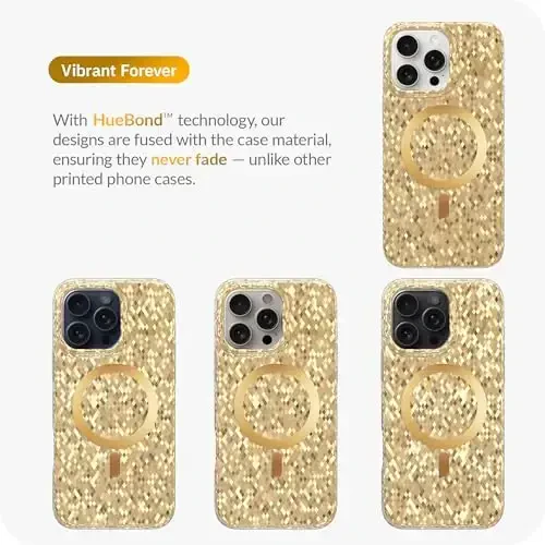 LONLI Hue - iPhone 15 Pro uchun Champagne Gold Diamond Facet Sparkling Magnetic Phone Case - [Magsafe bilan mos] - [Sparkle Glow Finish, Luxe Glitter Protection] - iPhone 15 Pro uchun - 7