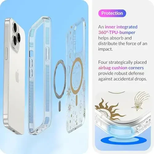 LONLI Hue - iPhone 15 Pro uchun g'ilof [Magsafe bilan mos keladi] - Kosmik Yulduzlar telefon g'ilofi - [360° zarbani yutuvchi bamper] - Qizlar va ayollar uchun yoqimli, noyob va estetik telefon qopqog'i - 4