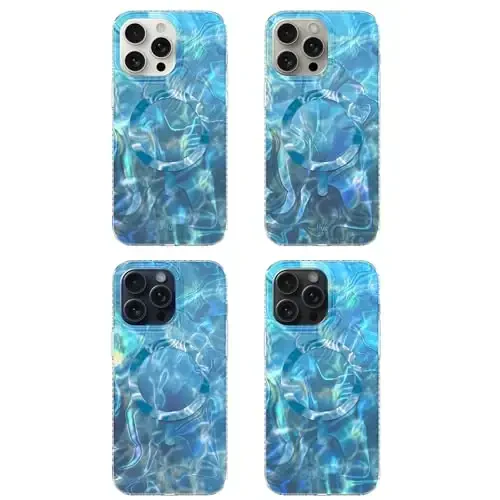 LONLI Hue - iPhone 15 Pro uchun g'ilof [Magsafe bilan mos] - Moviy gulli telefon g'ilofi - [360° zarbani yutuvchi bamper] - Qizlar va ayollar uchun yoqimli, noyob va estetik telefon qopqog'i - 7