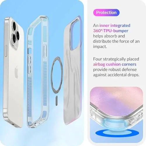 LONLI Hue - iPhone 15 Pro uchun g'ilof [Magsafe bilan mos] - Tushdagi tun telefon g'ilofi - [360° zarbani yutuvchi bamper] - Qizlar va ayollar uchun yoqimli, noyob va estetik telefon qopqog'i - 4