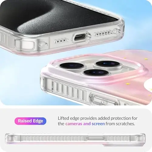 LONLI Hue - iPhone 15 Pro uchun g'ilof [Magsafe bilan mos] - Tushdagi tun telefon g'ilofi - [360° zarbani yutuvchi bamper] - Qizlar va ayollar uchun yoqimli, noyob va estetik telefon qopqog'i - 5