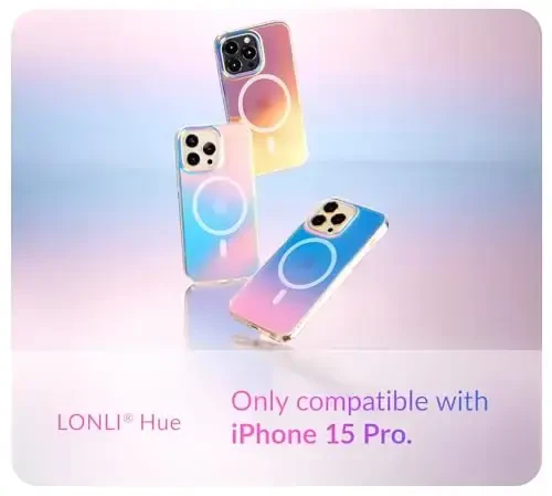 LONLI Hue - iPhone 15 Pro uchun magnitli g'ilof - [Magsafe bilan mos] - [360° zarbani yutuvchi bamper] - [Qizlar va ayollar uchun yoqimli va noyob telefon qopqog'i] - Floresan Gologramma Iridescent - 2