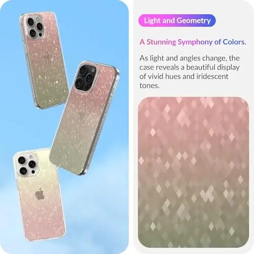 LONLI Hue - iPhone 15 Pro uchun Prismatic Rainbow Diamond Facet Sparkling Phone Case - [Sparkle Glow Finish, Luxe Glitter Protection] - [360° Shock-Absorbent Bumper] - iPhone 15 Pro uchun - 3