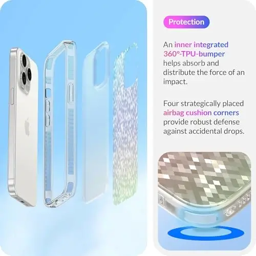 LONLI Hue - iPhone 15 Pro uchun Prismatic Rainbow Diamond Facet Sparkling Phone Case - [Sparkle Glow Finish, Luxe Glitter Protection] - [360° Shock-Absorbent Bumper] - iPhone 15 Pro uchun - 4