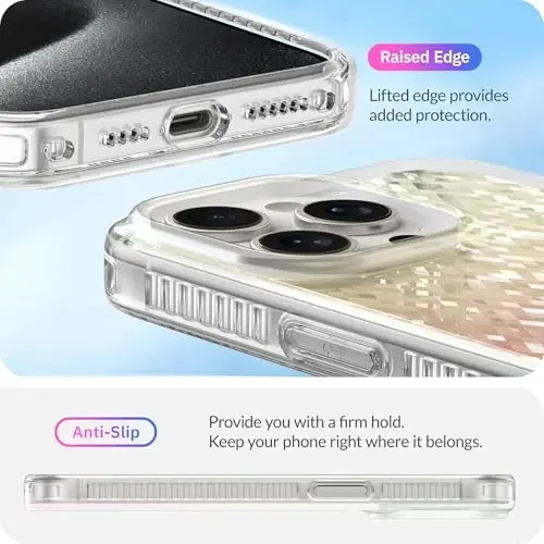 LONLI Hue - iPhone 15 Pro uchun Prismatic Rainbow Diamond Facet Sparkling Phone Case - [Sparkle Glow Finish, Luxe Glitter Protection] - [360° Shock-Absorbent Bumper] - iPhone 15 Pro uchun - 5