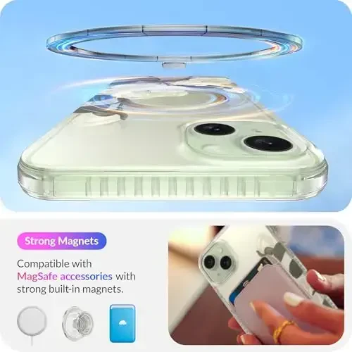 LONLI Hue - iPhone 15 uchun g'ilof [Magsafe bilan mos] - Kameliya g'ilofi - [360° zarbani yutuvchi bamper] - Qizlar va ayollar uchun chiroyli, noyob va estetik telefon qopqog'i - 3