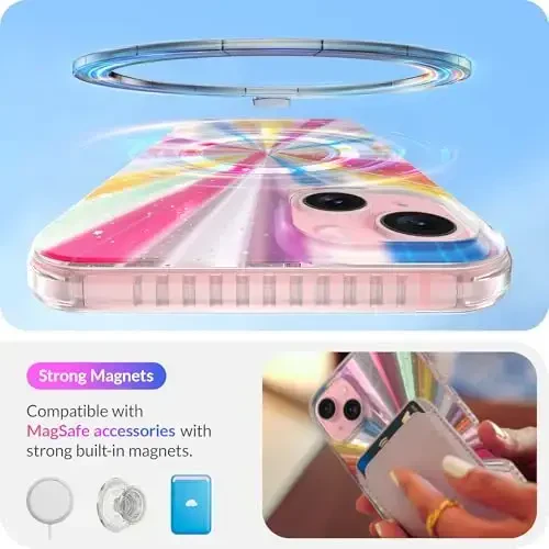 LONLI Hue - iPhone 15 uchun g'ilof [Magsafe bilan mos] - Kosmik Portal telefon g'ilofi - [360° zarbani yutuvchi bamper] - Qizlar va ayollar uchun yoqimli, noyob va estetik telefon qopqog'i - 3