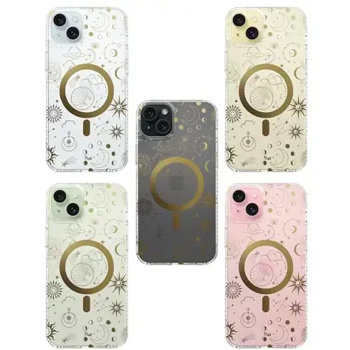 LONLI Hue - iPhone 15 uchun g'ilof [Magsafe bilan mos] - Kosmik Yulduzlar Telefon G'ilofi - [360° Zarba Yutuvchi Bamper] - Qizlar va Ayollar uchun Chiroyli, Noyob va Estetik Telefon Qopqog'i - 7
