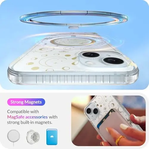 LONLI Hue - iPhone 15 uchun g'ilof [Magsafe bilan mos] - Kosmik Yulduzlar Telefon G'ilofi - [360° Zarba Yutuvchi Bamper] - Qizlar va Ayollar uchun Chiroyli, Noyob va Estetik Telefon Qopqog'i - 3