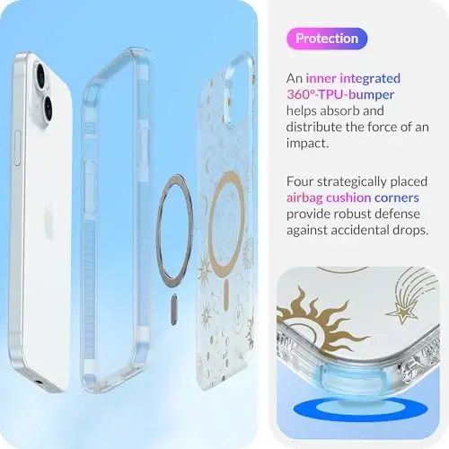LONLI Hue - iPhone 15 uchun g'ilof [Magsafe bilan mos] - Kosmik Yulduzlar Telefon G'ilofi - [360° Zarba Yutuvchi Bamper] - Qizlar va Ayollar uchun Chiroyli, Noyob va Estetik Telefon Qopqog'i - 4