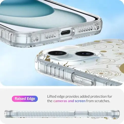 LONLI Hue - iPhone 15 uchun g'ilof [Magsafe bilan mos] - Kosmik Yulduzlar Telefon G'ilofi - [360° Zarba Yutuvchi Bamper] - Qizlar va Ayollar uchun Chiroyli, Noyob va Estetik Telefon Qopqog'i - 5