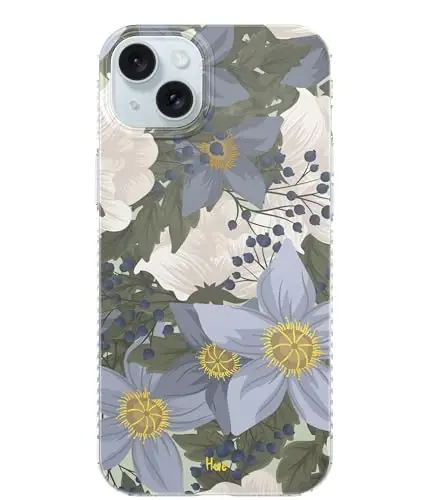 LONLI Hue - iPhone 15 uchun g'ilof [Magsafe bilan mos] - Moviy gul telefon g'ilofi - [360° zarbani yutuvchi bamper] - Qizlar va ayollar uchun yoqimli, noyob va estetik telefon qopqog'i 