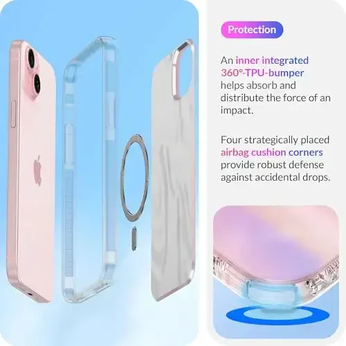 LONLI Hue - iPhone 15 uchun g'ilof [Magsafe bilan mos] - Tushdagi tun telefon g'ilofi - [360° zarbani yutuvchi bamper] - Qizlar va ayollar uchun yoqimli, noyob va estetik telefon qopqog'i - 4