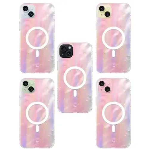 LONLI Hue - iPhone 15 uchun g'ilof [Magsafe bilan mos] - Tushdagi tun telefon g'ilofi - [360° zarbani yutuvchi bamper] - Qizlar va ayollar uchun yoqimli, noyob va estetik telefon qopqog'i - 7