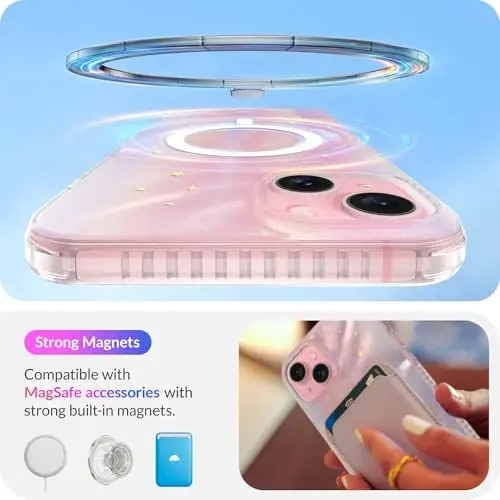 LONLI Hue - iPhone 15 uchun g'ilof [Magsafe bilan mos] - Tushdagi tun telefon g'ilofi - [360° zarbani yutuvchi bamper] - Qizlar va ayollar uchun yoqimli, noyob va estetik telefon qopqog'i - 3