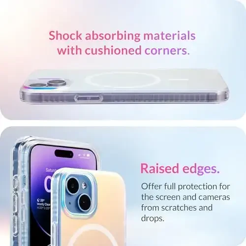 LONLI Hue - iPhone 15 uchun magnit qopqoq - [Magsafe bilan mos] - [360° zarbani yutadigan bamper] - [Qizlar va ayollar uchun chiroyli va noyob telefon qopqog'i] - floresan holofgrafik irizatsiyalangan - 4