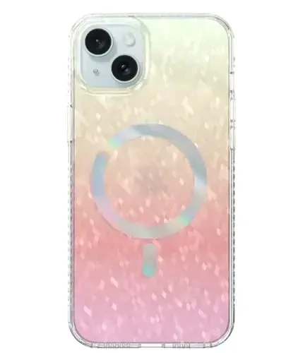 LONLI Hue - iPhone 15 uchun prizmatik kamalak olmos qirrali yorqin magnitli telefon qutisi - [Magsafe bilan mos] - [Yorqin porlash, hashamatli yaltiroq himoya] - iPhone 15 uchun - LONLI