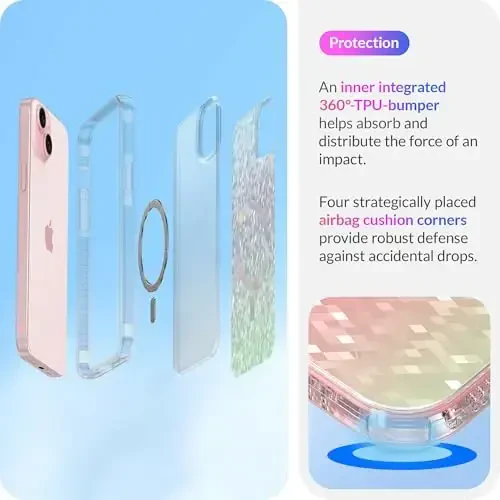 LONLI Hue - iPhone 15 uchun prizmatik kamalak olmos qirrali yorqin magnitli telefon qutisi - [Magsafe bilan mos] - [Yorqin porlash, hashamatli yaltiroq himoya] - iPhone 15 uchun - 4