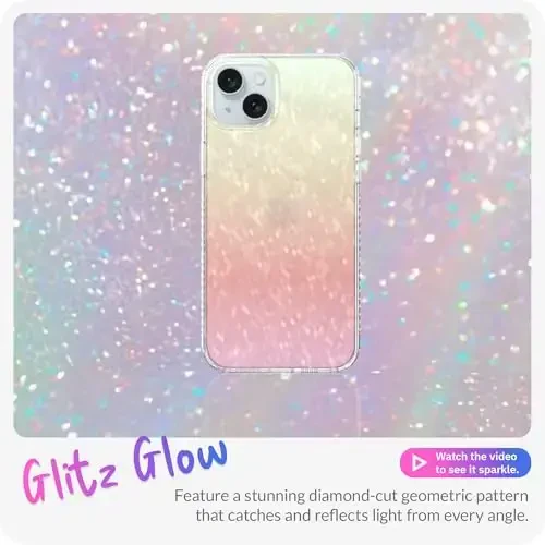 LONLI Hue - iPhone 15 uchun prizmatik kamalak olmos qirrali yorqin telefon g'ilofi - [Yorqin porlash, hashamatli yaltiroq himoya] - [360° zarbani yutuvchi bamper] - iPhone 15 uchun - 2