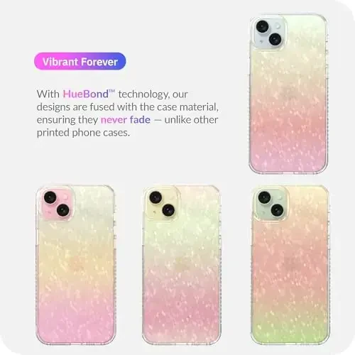 LONLI Hue - iPhone 15 uchun prizmatik kamalak olmos qirrali yorqin telefon g'ilofi - [Yorqin porlash, hashamatli yaltiroq himoya] - [360° zarbani yutuvchi bamper] - iPhone 15 uchun - 7