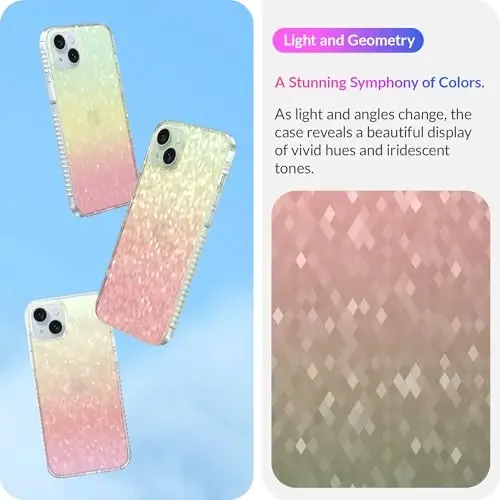 LONLI Hue - iPhone 15 uchun prizmatik kamalak olmos qirrali yorqin telefon g'ilofi - [Yorqin porlash, hashamatli yaltiroq himoya] - [360° zarbani yutuvchi bamper] - iPhone 15 uchun - 3