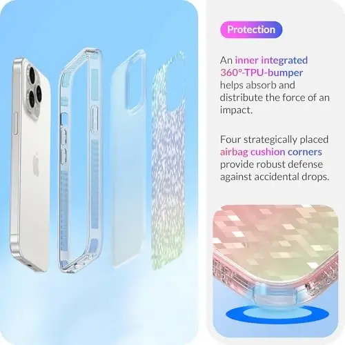 LONLI Hue - iPhone 15 uchun prizmatik kamalak olmos qirrali yorqin telefon g'ilofi - [Yorqin porlash, hashamatli yaltiroq himoya] - [360° zarbani yutuvchi bamper] - iPhone 15 uchun - 4
