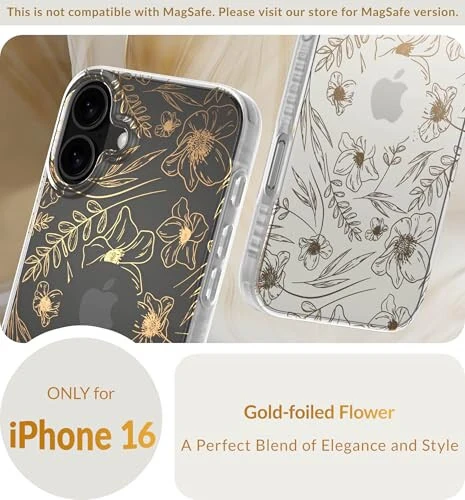 LONLI Hue - iPhone 16 Case - Gold Floral Phone Case - [360° Shock-Absorbent Bumper] - Cute, Unique and Aesthetic Phone Cover for Girls and Women - LONLI (1)