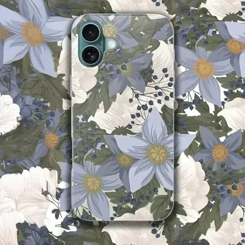 LONLI Hue - Magnetic Case for iPhone 16 - [Compatible with Magsafe] - [360° Shock-Absorbent Bumper] - [Cute and Unique Phone Cover for Girls and Women] - Blue Flower - LONLI (1)