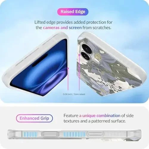 LONLI Hue - Magnetic Case for iPhone 16 - [Compatible with Magsafe] - [360° Shock-Absorbent Bumper] - [Cute and Unique Phone Cover for Girls and Women] - Blue Flower - 5