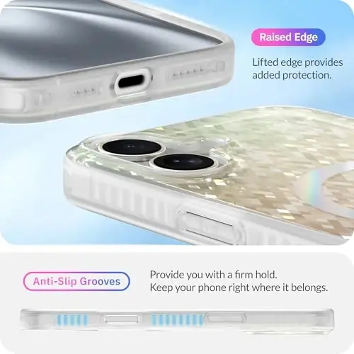 LONLI Hue - Prismatic Rainbow Diamond Facet Sparkling Magnetic Phone Case for iPhone 16 - [Compatible with Magsafe] - [Sparkle Glow Finish, Luxe Glitter Protection] - for iPhone 16 - 5