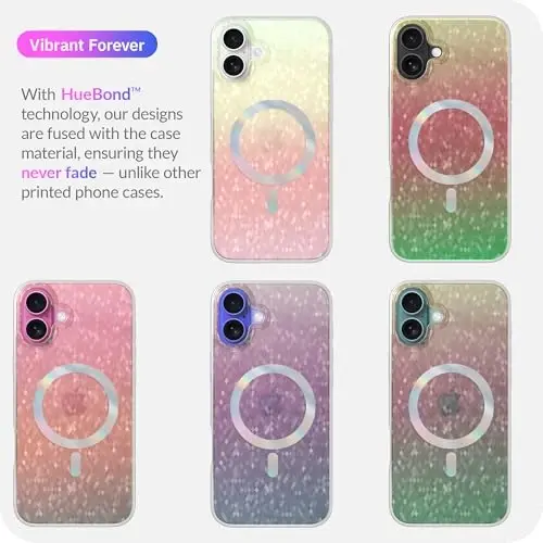 LONLI Hue - Prismatic Rainbow Diamond Facet Sparkling Magnetic Phone Case for iPhone 16 - [Compatible with Magsafe] - [Sparkle Glow Finish, Luxe Glitter Protection] - for iPhone 16 - 7