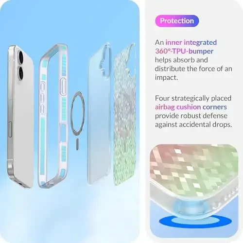 LONLI Hue - Prismatic Rainbow Diamond Facet Sparkling Magnetic Phone Case for iPhone 16 - [Compatible with Magsafe] - [Sparkle Glow Finish, Luxe Glitter Protection] - for iPhone 16 - 4