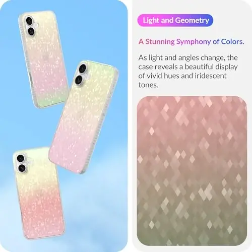 LONLI Hue - Prismatic Rainbow Diamond Facet Sparkling Phone Case for iPhone 16 - [Sparkle Glow Finish, Luxe Glitter Protection] - [360° Shock-Absorbent Bumper] - for iPhone 16 - 3
