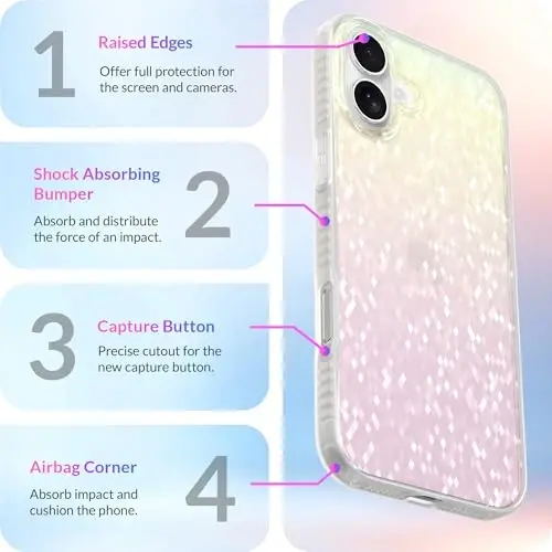 LONLI Hue - Prismatic Rainbow Diamond Facet Sparkling Phone Case for iPhone 16 - [Sparkle Glow Finish, Luxe Glitter Protection] - [360° Shock-Absorbent Bumper] - for iPhone 16 - 6