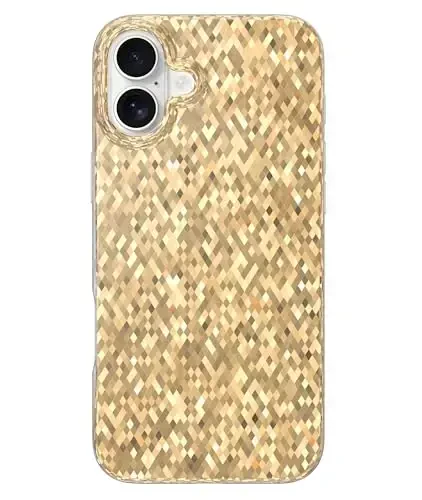 LONLI Hue - Champagne Gold Diamond Facet Sparkling Phone Case for iPhone 16 - [Sparkle Glow Finish, Luxe Glitter Protection] - [360° Shock-Absorbent Bumper] - for iPhone 16 