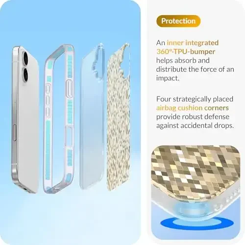 LONLI Hue - Champagne Gold Diamond Facet Sparkling Phone Case for iPhone 16 - [Sparkle Glow Finish, Luxe Glitter Protection] - [360° Shock-Absorbent Bumper] - for iPhone 16 - 4