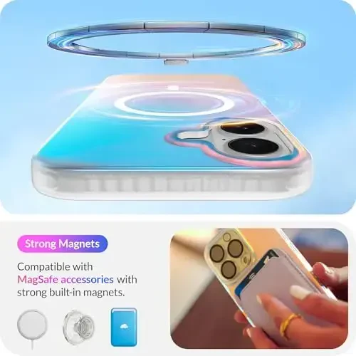 LONLI Hue - Magnetic Case for iPhone 16 Plus - [Compatible with Magsafe] - [360° Shock-Absorbent Bumper] - [Cute and Unique Phone Cover for Girls and Women] - Fluorescent Holographic Iridescent - 4