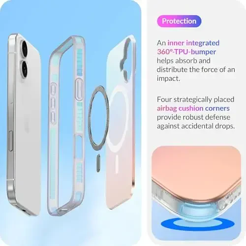 LONLI Hue - Magnetic Case for iPhone 16 Plus - [Compatible with Magsafe] - [360° Shock-Absorbent Bumper] - [Cute and Unique Phone Cover for Girls and Women] - Fluorescent Holographic Iridescent - 5