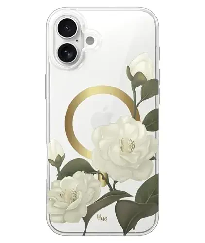 LONLI Hue - Magnetic Case for iPhone 16 Plus - [Compatible with Magsafe] - [360° Shock-Absorbent Bumper] - [Cute and Unique Phone Cover for Girls and Women] - Camellia - LONLI